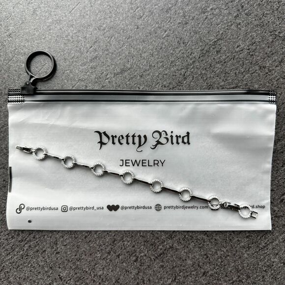 NEW Pretty Bird Pave Circular & Bar Link White Gold Plated Bracelet 6.75" / 7.5" - Picture 13 of 13